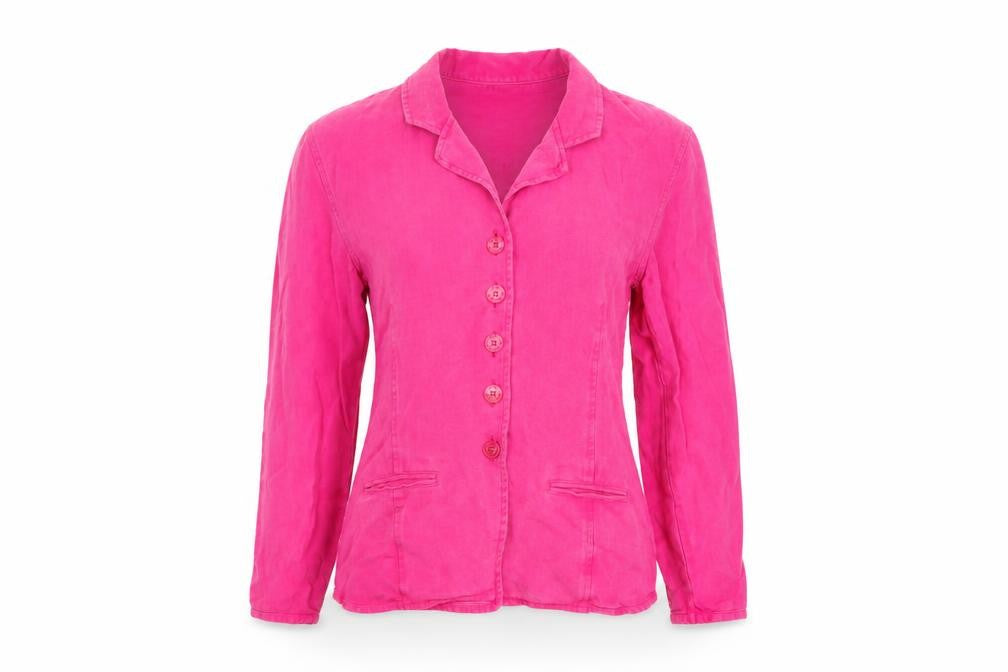 Front view of Aria women’s pink lyocell collared button blouse, size UK 14