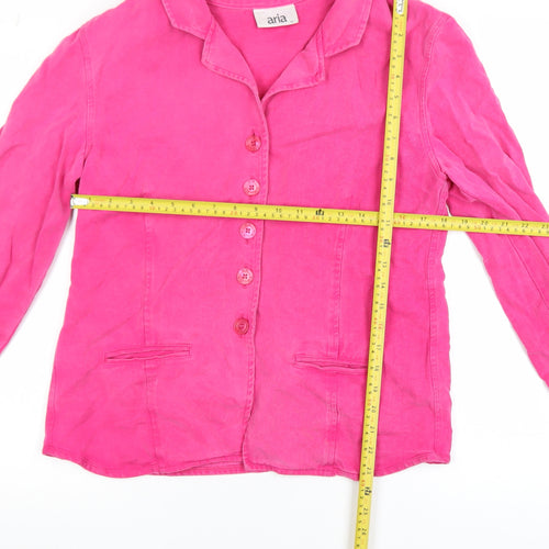 Aria Womens Pink Lyocell Collared Button Blouse Size 14