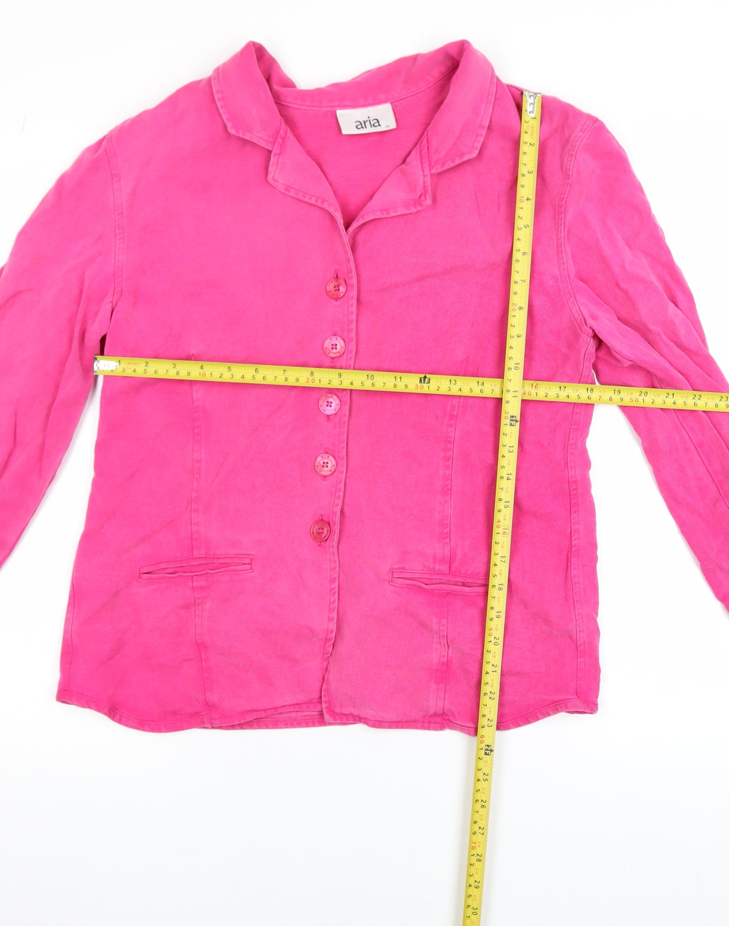 Aria Womens Pink Lyocell Collared Button Blouse Size 14