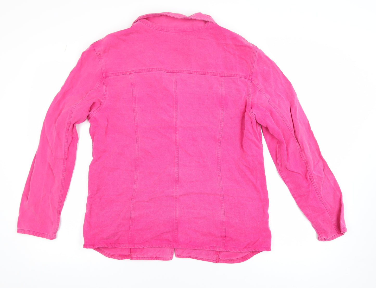 Aria Womens Pink Lyocell Collared Button Blouse Size 14