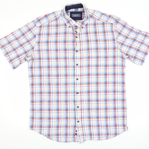 Eterna Men's Multicoloured Check Short Sleeve Button-Up Shirt L