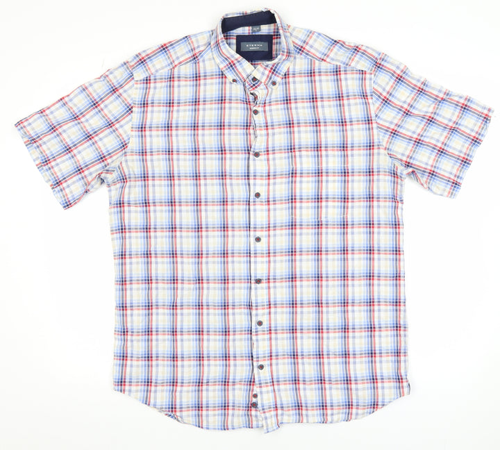 Eterna Men's Multicoloured Check Short Sleeve Button-Up Shirt L