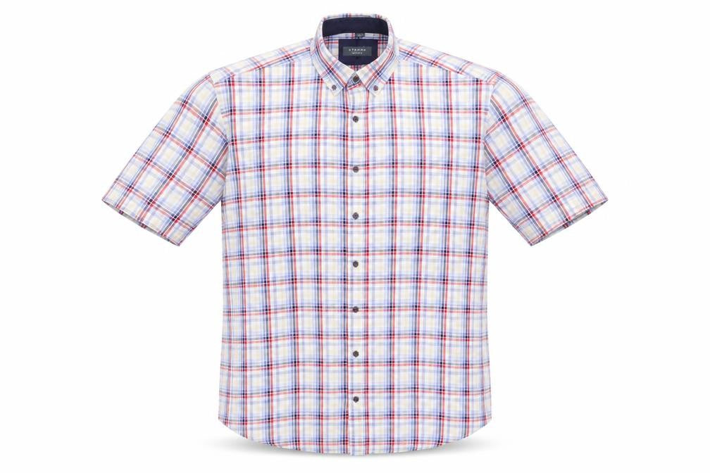 Front view of Eterna Men's Multicoloured Check Short Sleeve Button-Up Shirt L