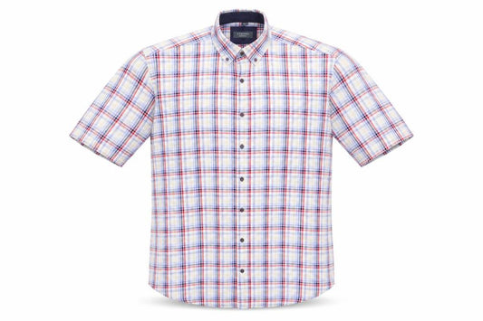 Front view of Eterna Men's Multicoloured Check Short Sleeve Button-Up Shirt L