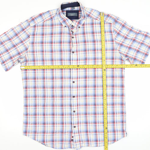 Eterna Men's Multicoloured Check Short Sleeve Button-Up Shirt L