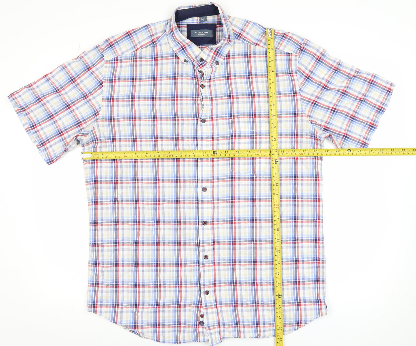Eterna Men's Multicoloured Check Short Sleeve Button-Up Shirt L