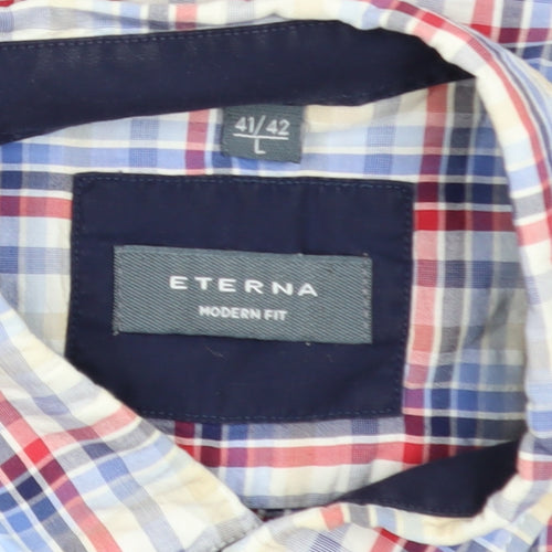 Eterna Men's Multicoloured Check Short Sleeve Button-Up Shirt L