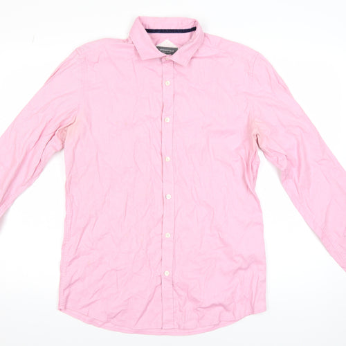 Springfield Men's Pink Long Sleeve Cotton Blend Regular Fit Shirt M