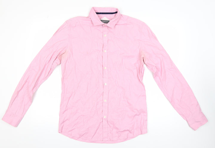 Springfield Men's Pink Long Sleeve Cotton Blend Regular Fit Shirt M