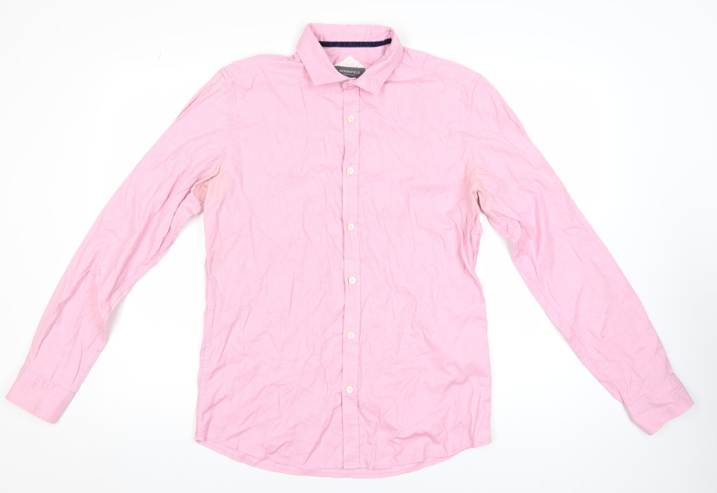 Springfield Men's Pink Long Sleeve Cotton Blend Regular Fit Shirt M