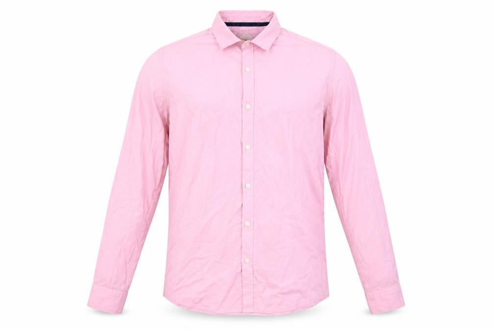Front view of Springfield Men's Pink Long Sleeve Cotton Blend Regular Fit Shirt M