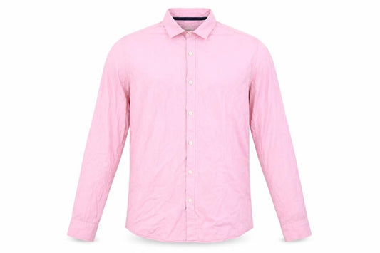 Front view of Springfield Men's Pink Long Sleeve Cotton Blend Regular Fit Shirt M