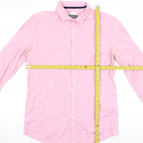 Springfield Men's Pink Long Sleeve Cotton Blend Regular Fit Shirt M