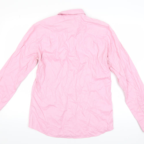 Springfield Men's Pink Long Sleeve Cotton Blend Regular Fit Shirt M