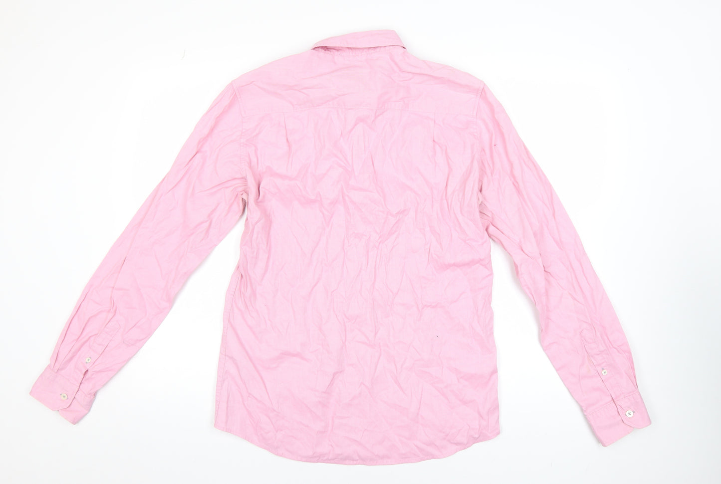 Springfield Men's Pink Long Sleeve Cotton Blend Regular Fit Shirt M