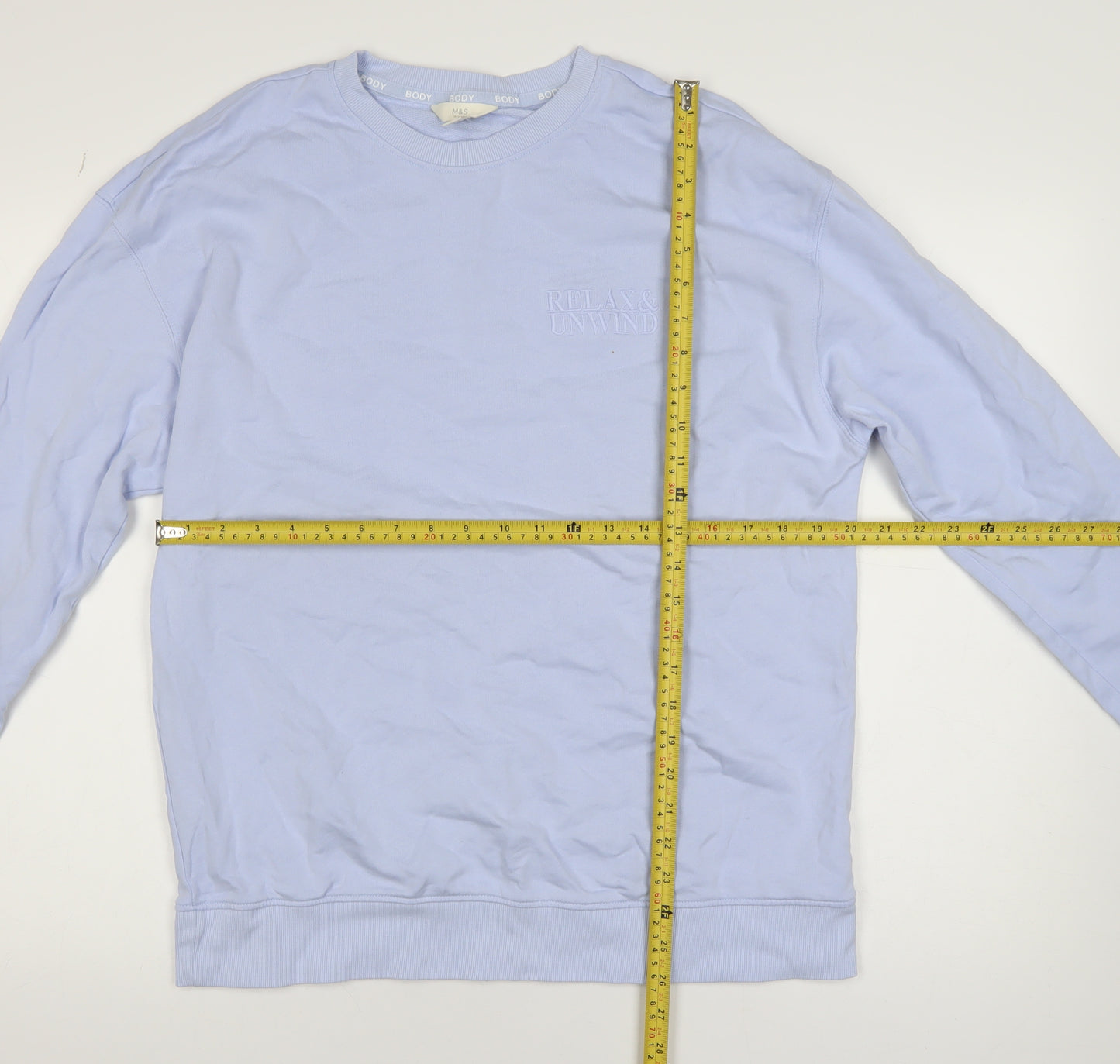 Marks and Spencer Women Blue Relax & Unwind Cotton Crew Neck Sweatshirt Size L