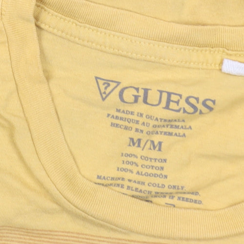Guess Mens Yellow Graphic Logo T-Shirt Size M Cotton Crew Neck