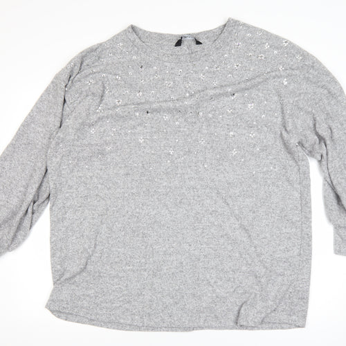 Yours Women Grey Sequin Pullover Jumper UK 22-24 Plus Long Sleeve