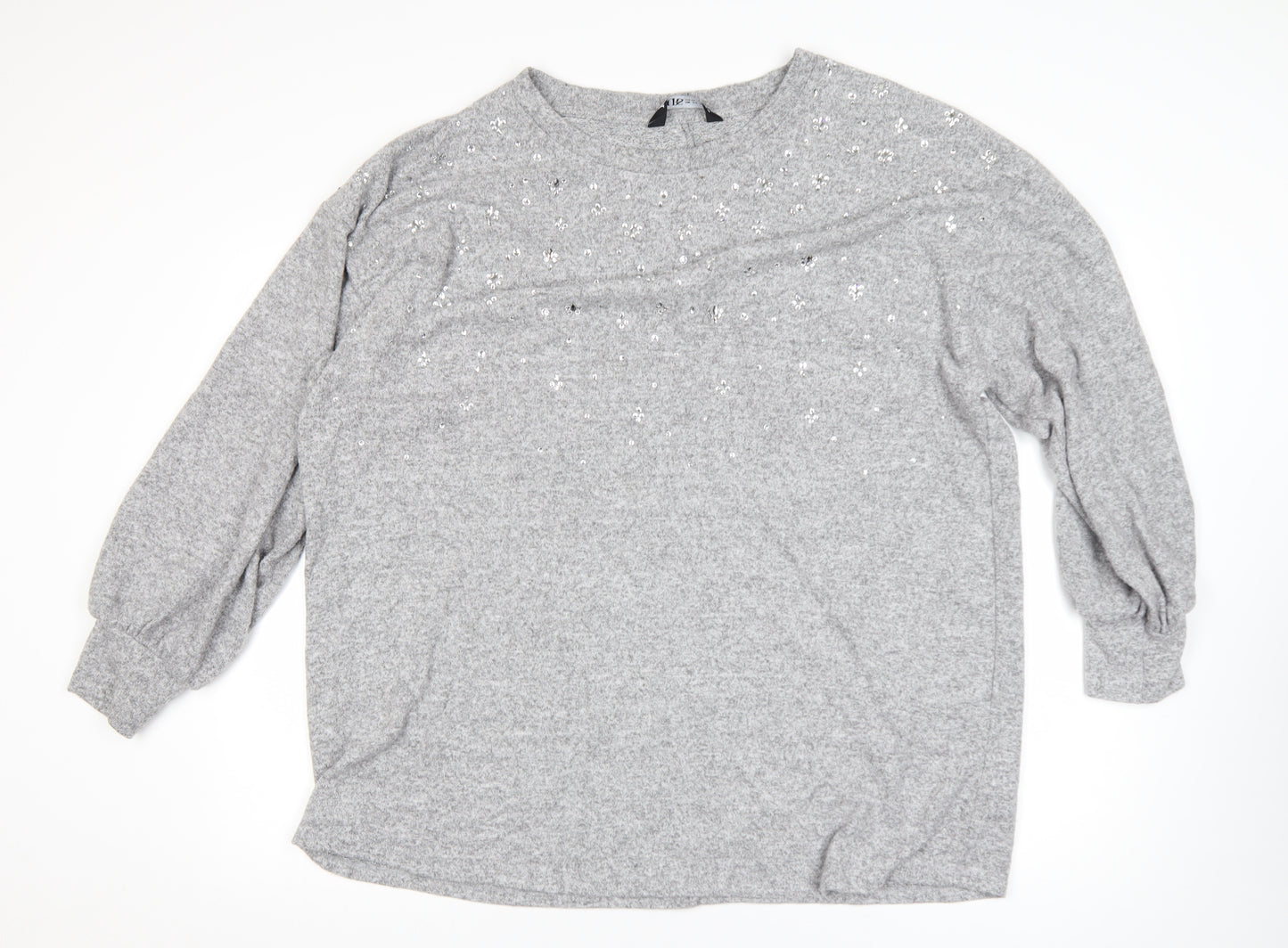 Yours Women Grey Sequin Pullover Jumper UK 22-24 Plus Long Sleeve