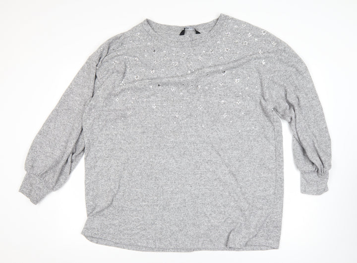 Yours Women Grey Sequin Pullover Jumper UK 22-24 Plus Long Sleeve