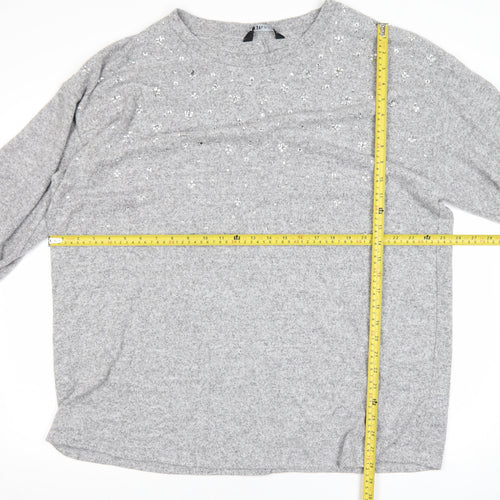 Yours Women Grey Sequin Pullover Jumper UK 22-24 Plus Long Sleeve