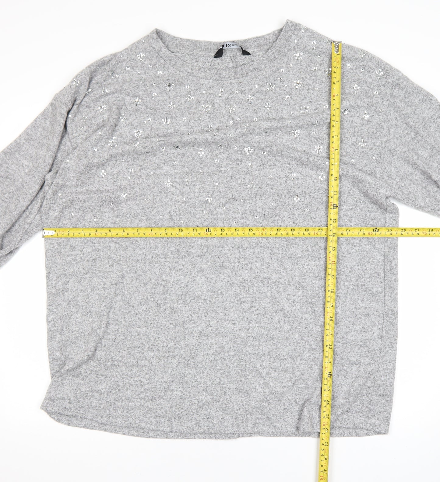 Yours Women Grey Sequin Pullover Jumper UK 22-24 Plus Long Sleeve
