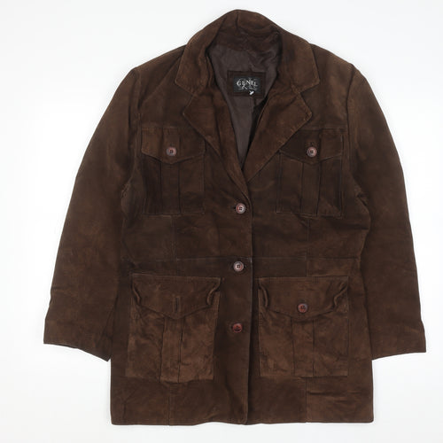 Genel Women's Brown Suede Long Overcoat Size 12 Classic Style