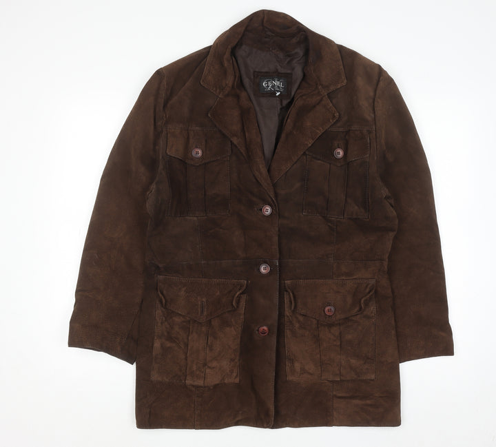 Genel Women's Brown Suede Long Overcoat Size 12 Classic Style