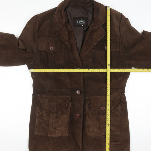 Genel Women's Brown Suede Long Overcoat Size 12 Classic Style