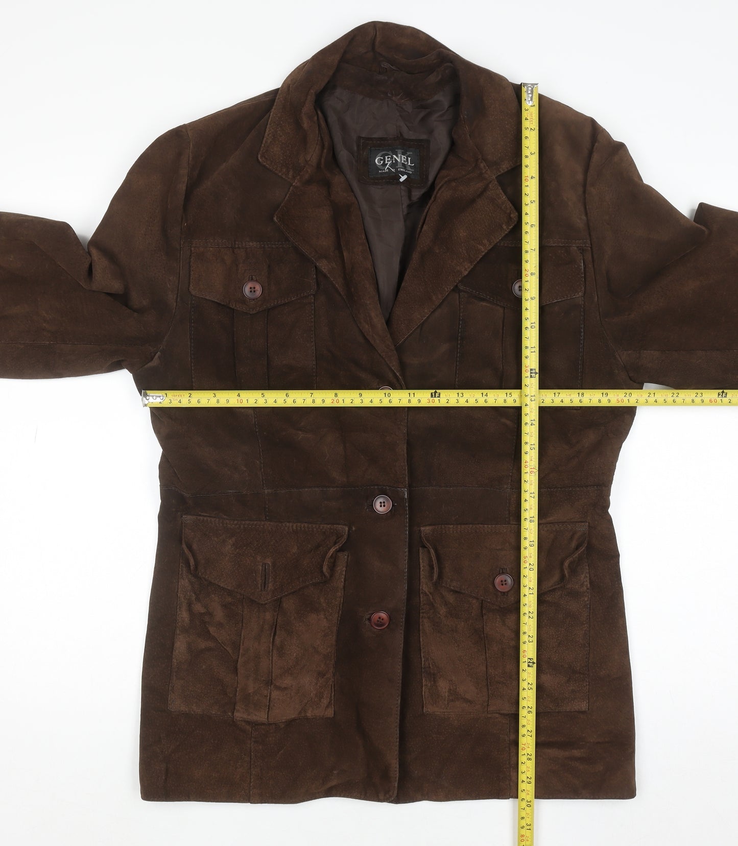 Genel Women's Brown Suede Long Overcoat Size 12 Classic Style