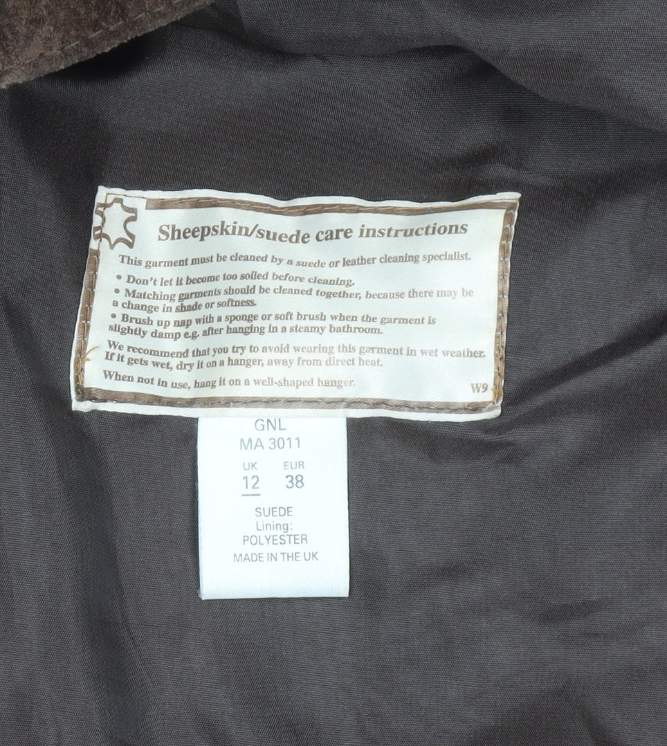 Genel Women's Brown Suede Long Overcoat Size 12 Classic Style