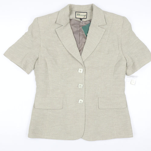 Busy Women Beige Short Sleeve Blazer Size 12 Classic Single-Breasted
