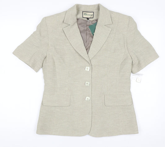 Busy Women Beige Short Sleeve Blazer Size 12 Classic Single-Breasted