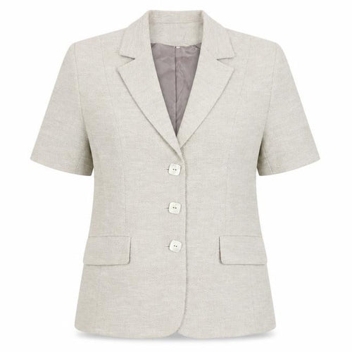 Busy Women Beige Short Sleeve Blazer Size 12 Classic Single-Breasted