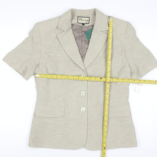 Busy Women Beige Short Sleeve Blazer Size 12 Classic Single-Breasted