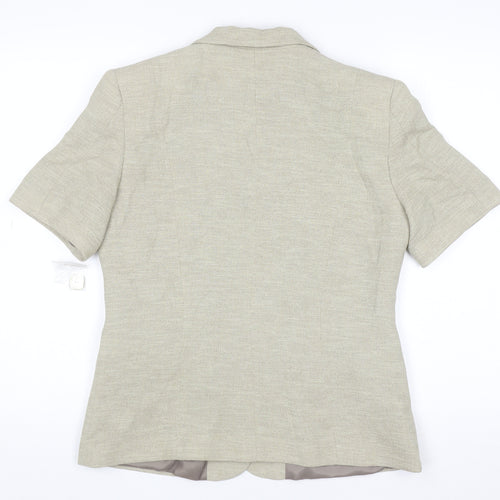 Busy Women Beige Short Sleeve Blazer Size 12 Classic Single-Breasted