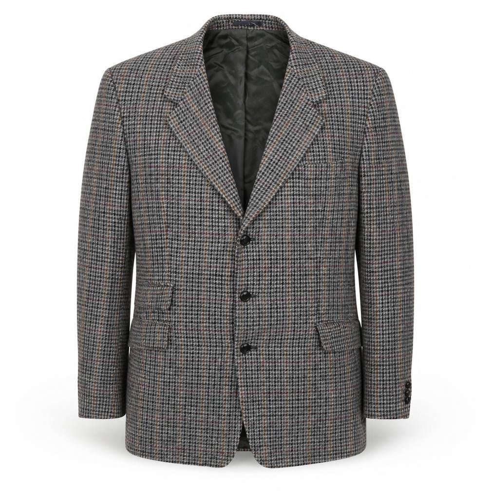 Front view of Di Caprio Men's Grey Checked Wool Tweed Blazer, size 42, Regular
