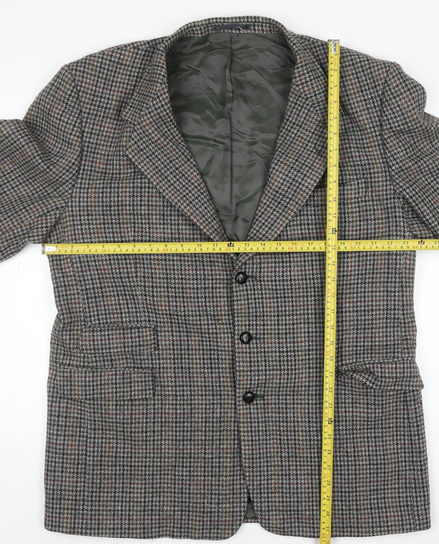 Di Caprio Men's Grey Checked Wool Tweed Blazer Size 42 Regular