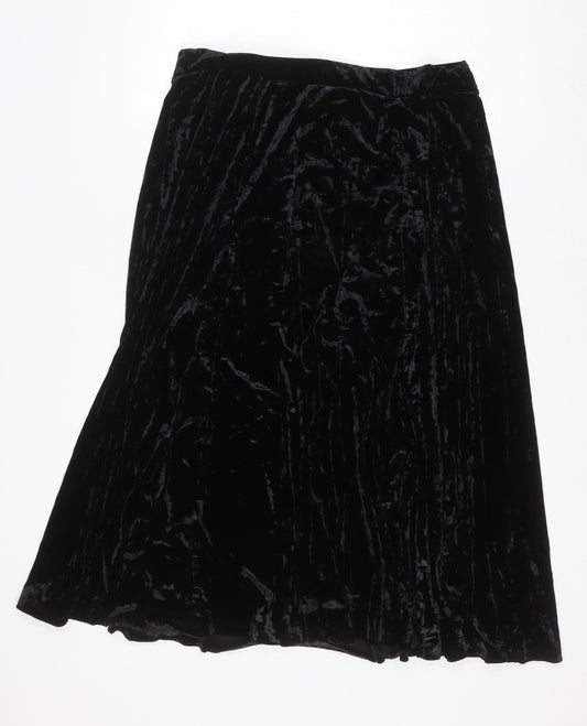 Marks and Spencer Women Black Velvet A-Line Midi Skirt Size 18