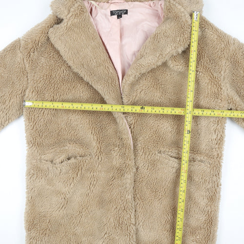 Topshop Women's Beige Faux Fur Mid-Length Coat Size 6