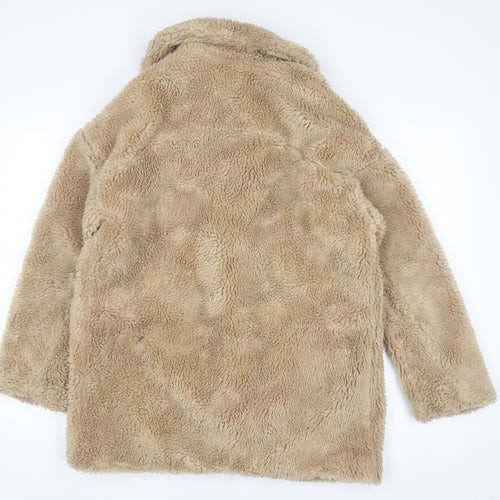Topshop Women's Beige Faux Fur Mid-Length Coat Size 6