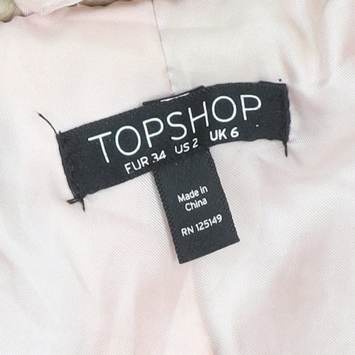 Topshop Women's Beige Faux Fur Mid-Length Coat Size 6