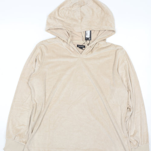 Boohoo Women Beige Corduroy Hooded Pullover Jumper UK 12