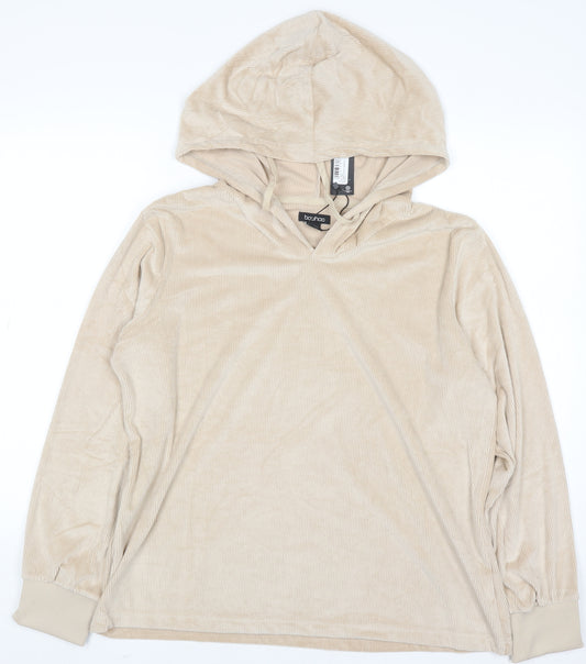 Boohoo Women Beige Corduroy Hooded Pullover Jumper UK 12
