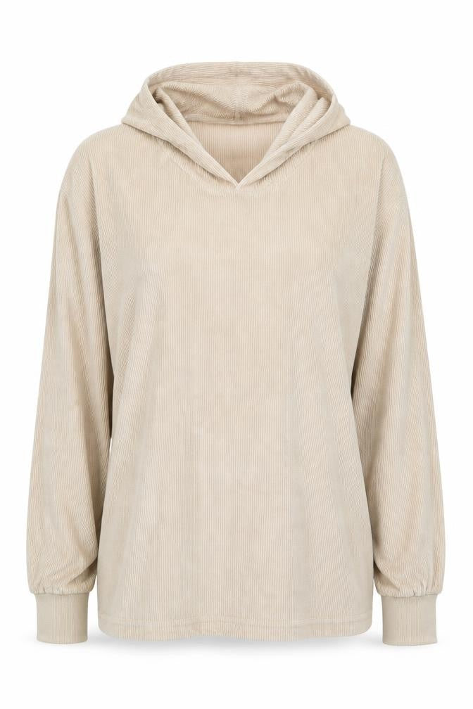 Boohoo Women Beige Corduroy Hooded Pullover Jumper UK 12