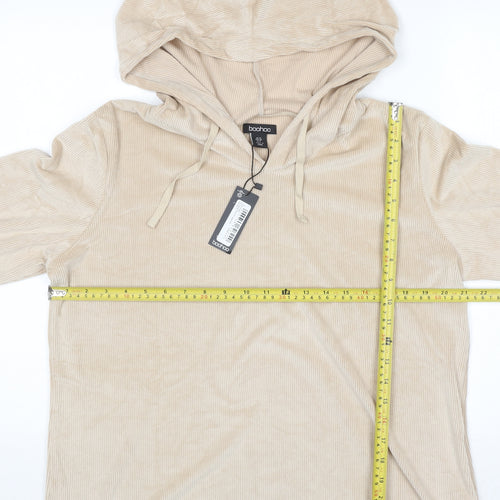 Boohoo Women Beige Corduroy Hooded Pullover Jumper UK 12