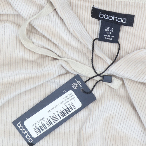 Boohoo Women Beige Corduroy Hooded Pullover Jumper UK 12