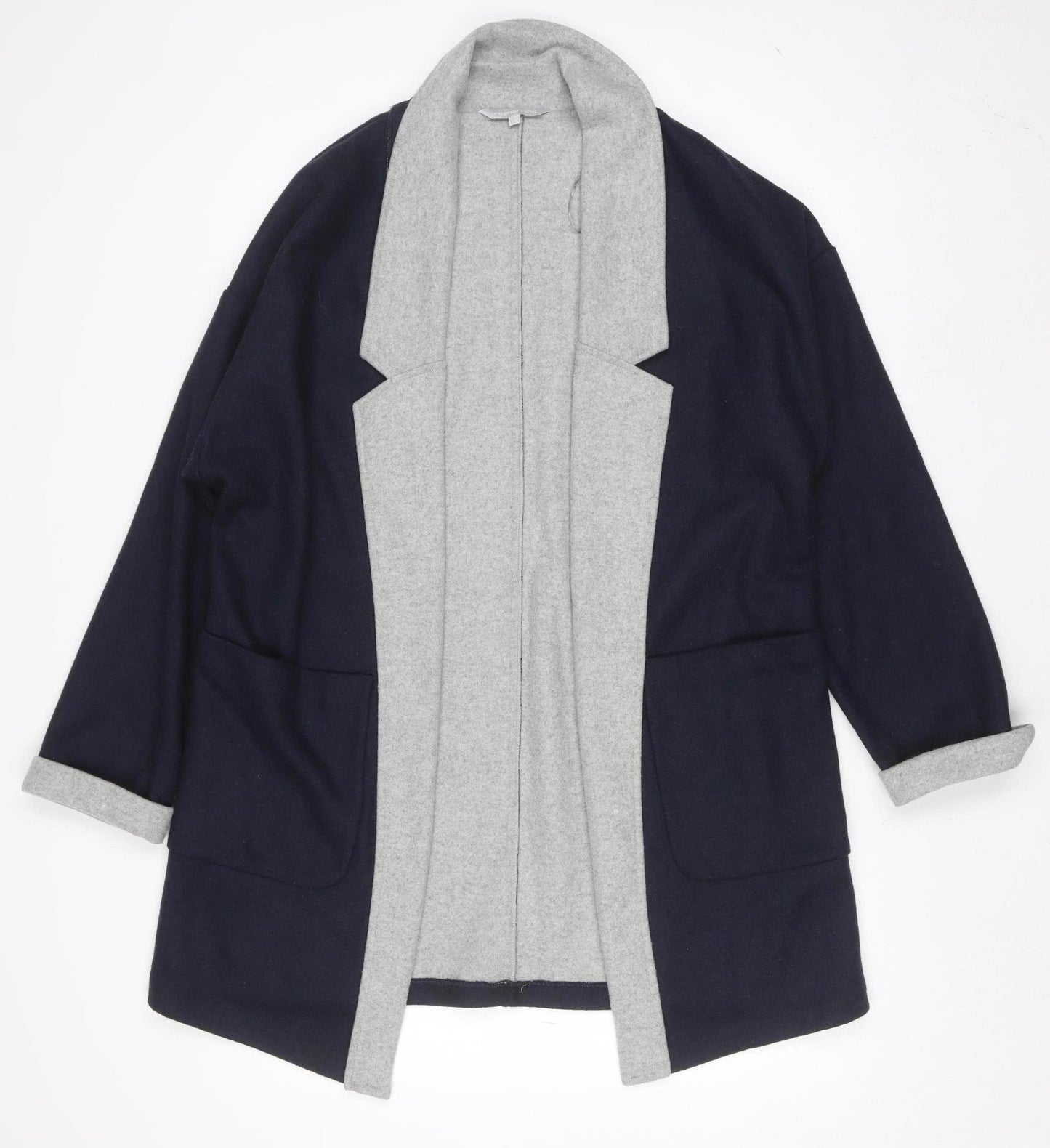 Red Herring Women's Blue Grey Wool Blend Open Coatigan Size 14