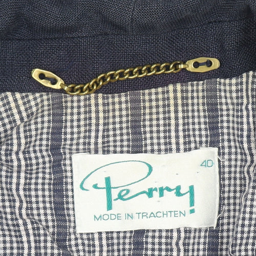 Perry Women Blue Linen Military Blazer Size 12 Cropped Jacket