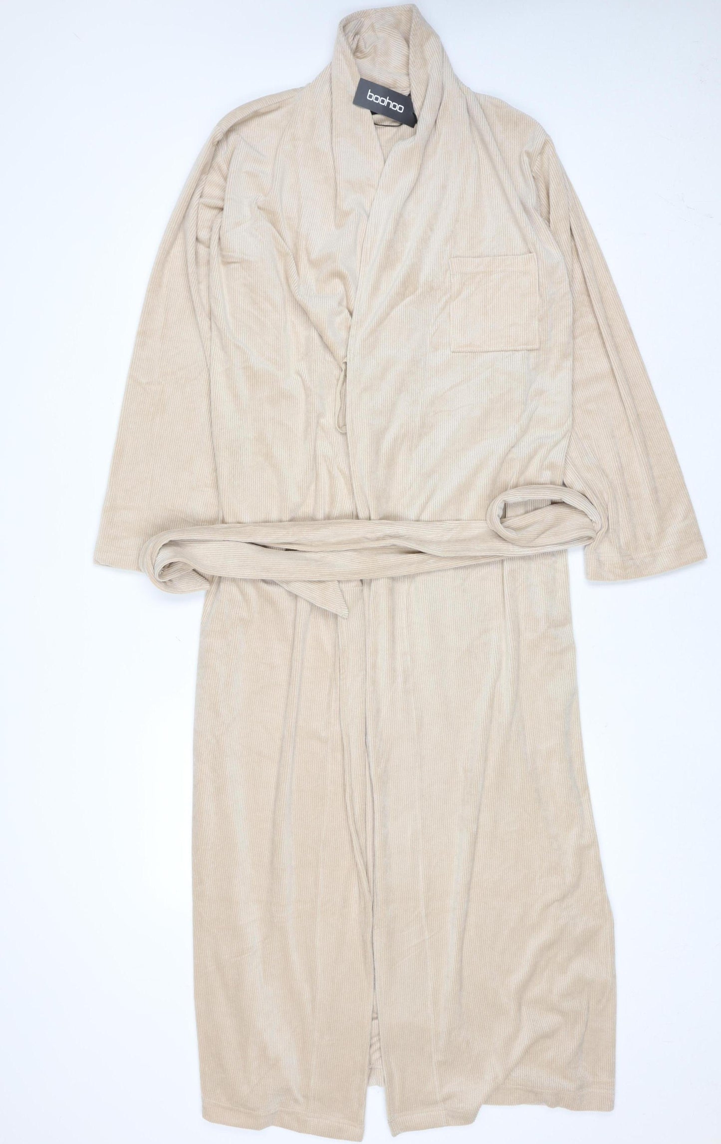 Boohoo Women's Beige Velour Belted Long Sleeve Robe M